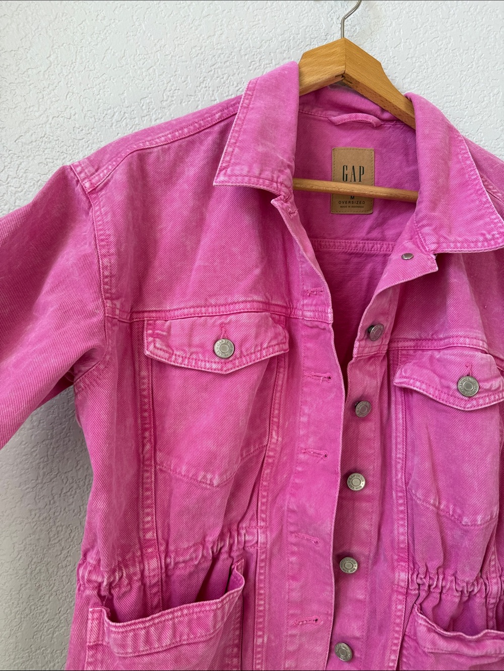 GAP Denim Jacket with Drawstring Waist Oversized Hot Pink size Medium - Picture 3 of 13